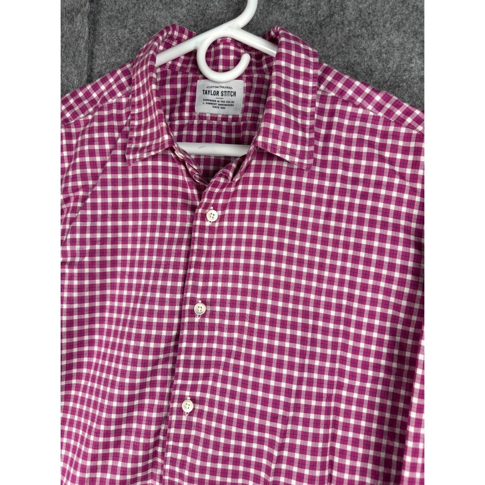 Taylor Stitch Flannel Shirt Men's XL Pink White Button Up Mid Weight Cotton‎